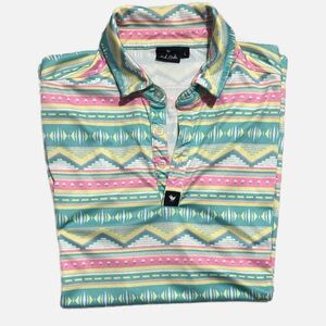 Bad Birdie Salty Savage Polo Mens Large Multicolor Aztec Golf Performance Shirt